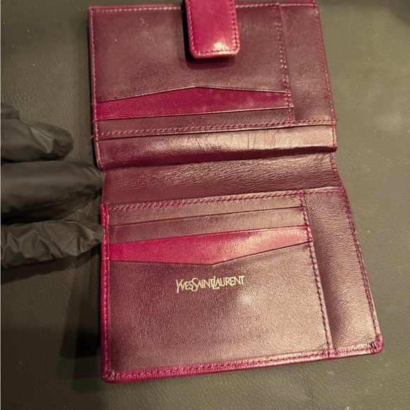 Vintage Yves Saint Laurent Leather Bi-Fold Wallet - Burgundy - Picture 3 of 6